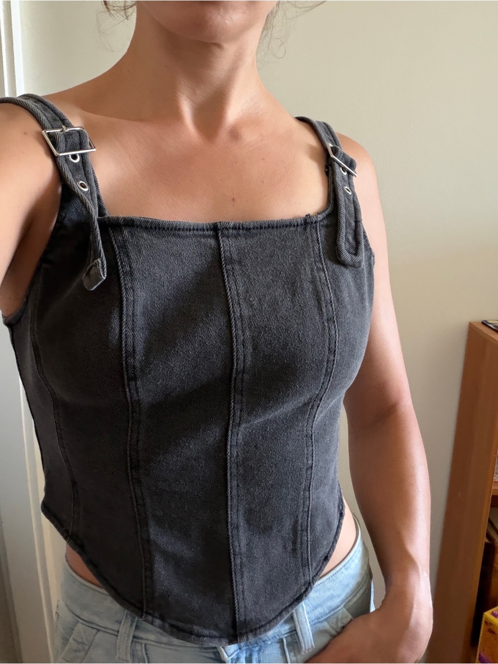 Wild Fable black denim crop top-small